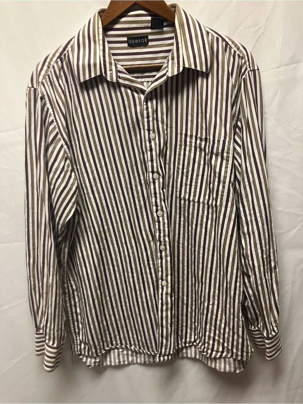 George Men's White & Brown Vertical Stripe Button-Down Shirt